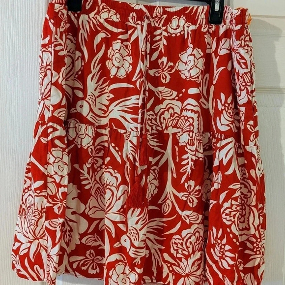 Knox Rose Skirt Red White Tropical Floral Rayon Drawstring Waist Sz. XL NWT - Picture 4 of 10